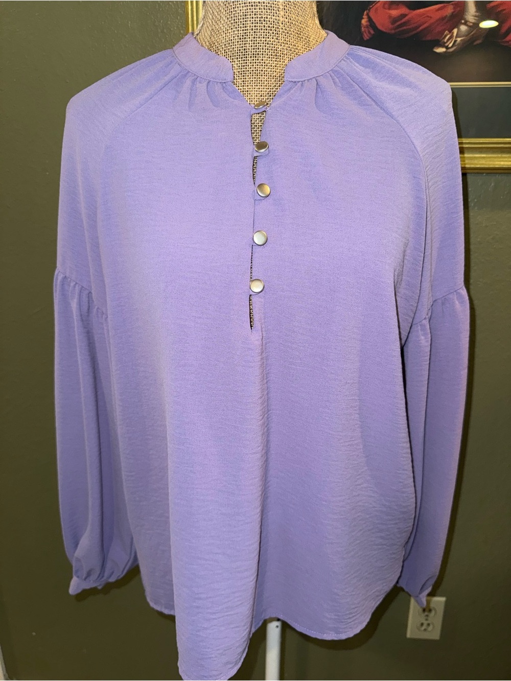 NY Collection Lavender Button-Front Long Sleeve Blouse